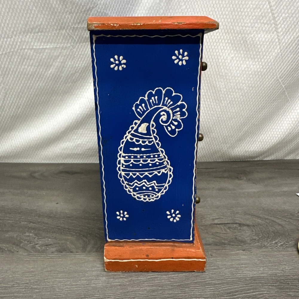 Hand Painted Wooden 12 Drawer Spice Chest Jewelry Box Multi Color Boho Folk Art - Picture 10 of 13